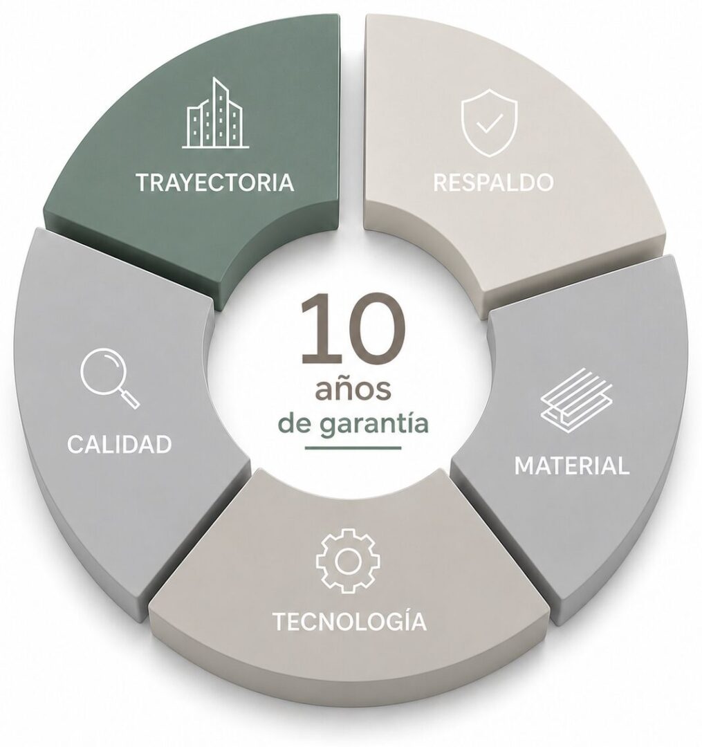 Gráfico de los 10 años de garantía Johnson Acero: Material, Tecnología, Calidad, Trayectoria y Respaldo