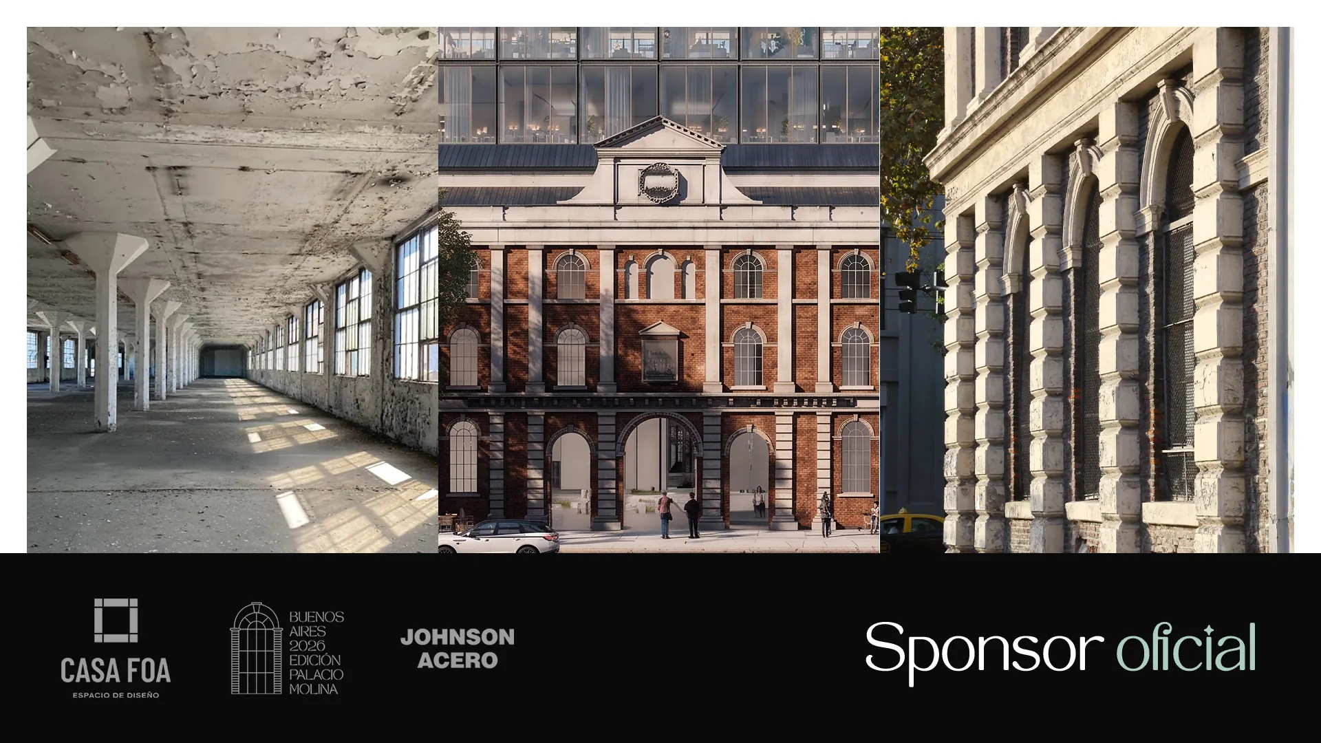 Palacio Molina antes y después de su transformación para Casa FOA Buenos Aires 2026, con Johnson Acero como sponsor oficial